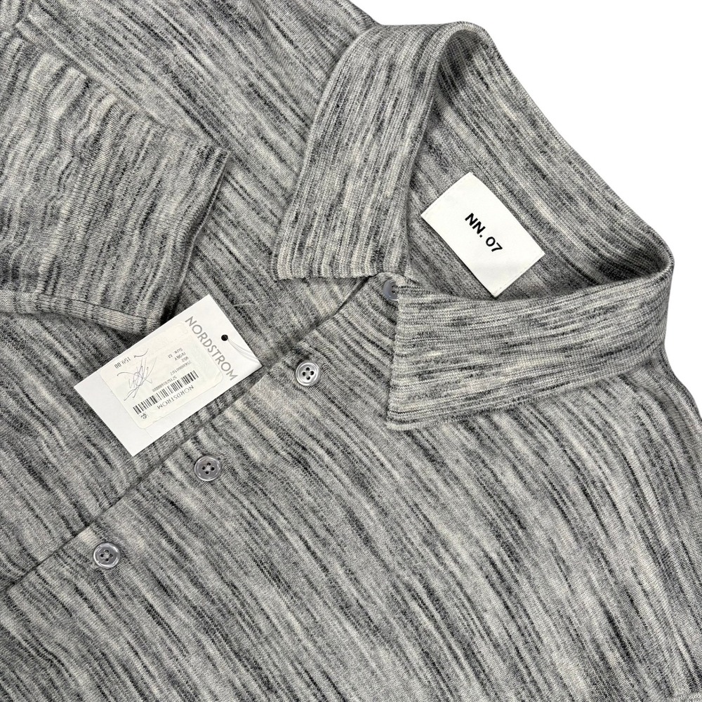 NN07 Raymond 100% Wool Knit Polo Shirt Mens M Gray Space Dye Long Sleeve NWT